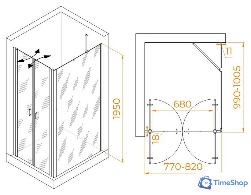 Душевой уголок RGW PA-144B (PA-104B+Z-050-2B+O-204B) 060814480-14 80x100 (черный/прозрачное стекло) - Изображение №2 — Интернет-магазин Time-Shop