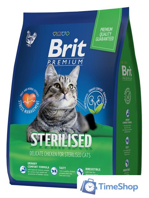 Сухой корм для кошек Brit Premium Cat Sterilized Chicken (для стерилизованных кошек с курицей) 8 кг - Изображение №1 — Интернет-магазин Time-Shop