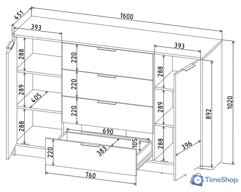 Тумба Интерлиния Концепт КТ-Т160 (дуб белый/белый платинум) - Изображение №5 — Интернет-магазин Time-Shop