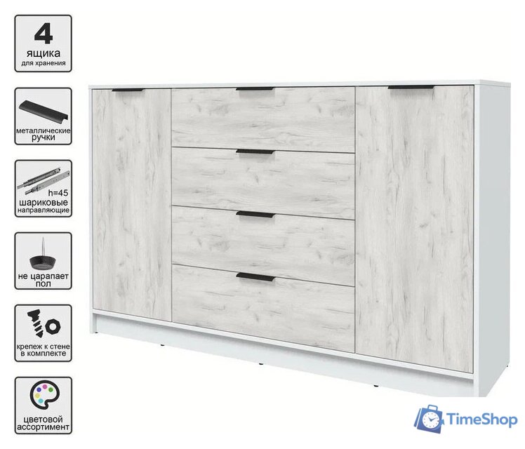 Тумба Интерлиния Концепт КТ-Т160 (дуб белый/белый платинум) - Изображение №3 — Интернет-магазин Time-Shop