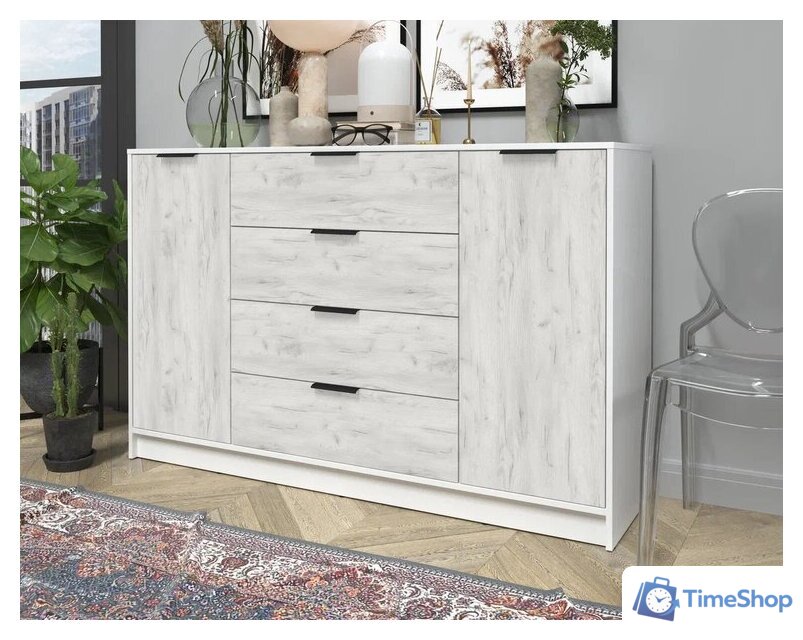 Тумба Интерлиния Концепт КТ-Т160 (дуб белый/белый платинум) - Изображение №4 — Интернет-магазин Time-Shop