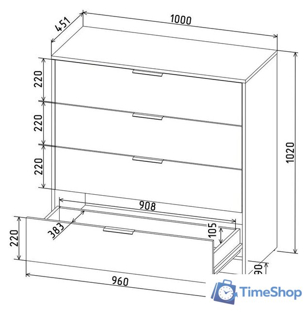 Комод Интерлиния Концепт КТ-К100 (белый платинум/белый платинум) - Изображение №5 — Интернет-магазин Time-Shop
