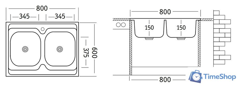 Кухонная мойка Ukinox Стандарт STM800.600 20--6C 3C - Изображение №2 — Интернет-магазин Time-Shop