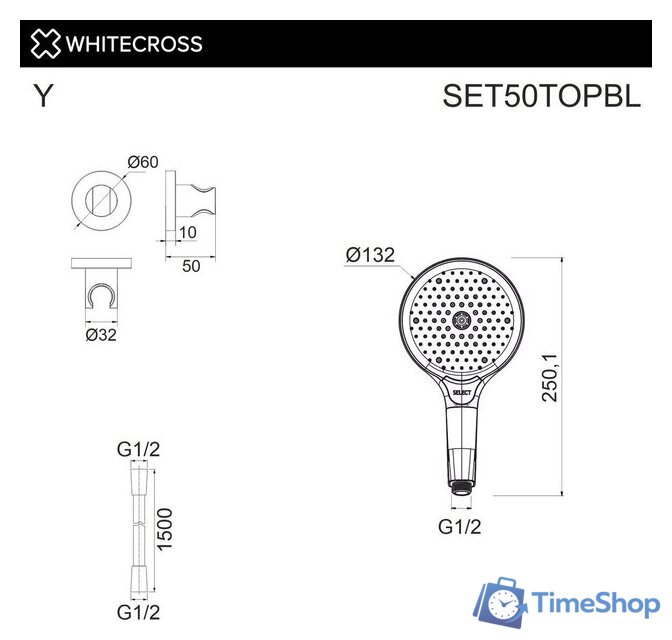Душевой гарнитур  Whitecross SET50TOPBL (черный матовый) - Изображение №2 — Интернет-магазин Time-Shop