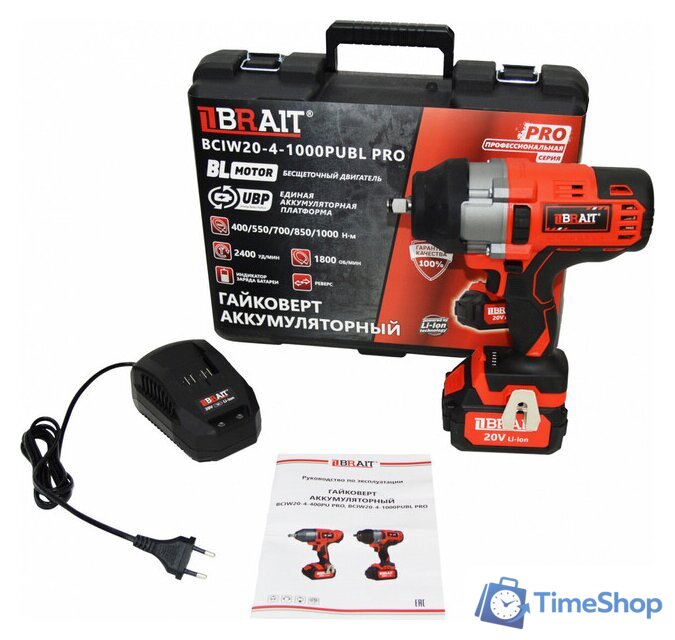 Гайковерт Brait BCIW20-4-1000PUBL Pro 21.01.206.101 (с 1-им АКБ, кейс) - Изображение №1 — Интернет-магазин Time-Shop
