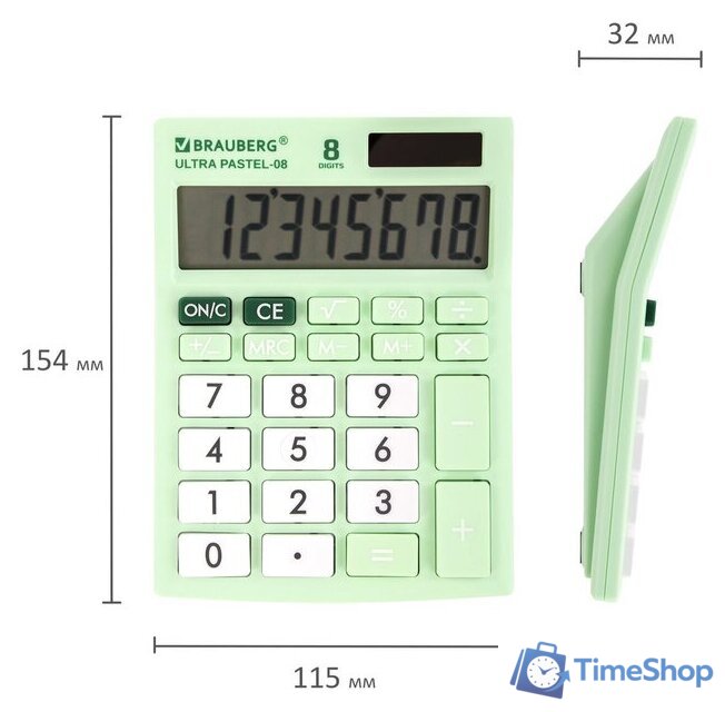 Бухгалтерский калькулятор BRAUBERG Ultra Pastel-08-LG 250515 (мятный) - Изображение №7 — Интернет-магазин Time-Shop