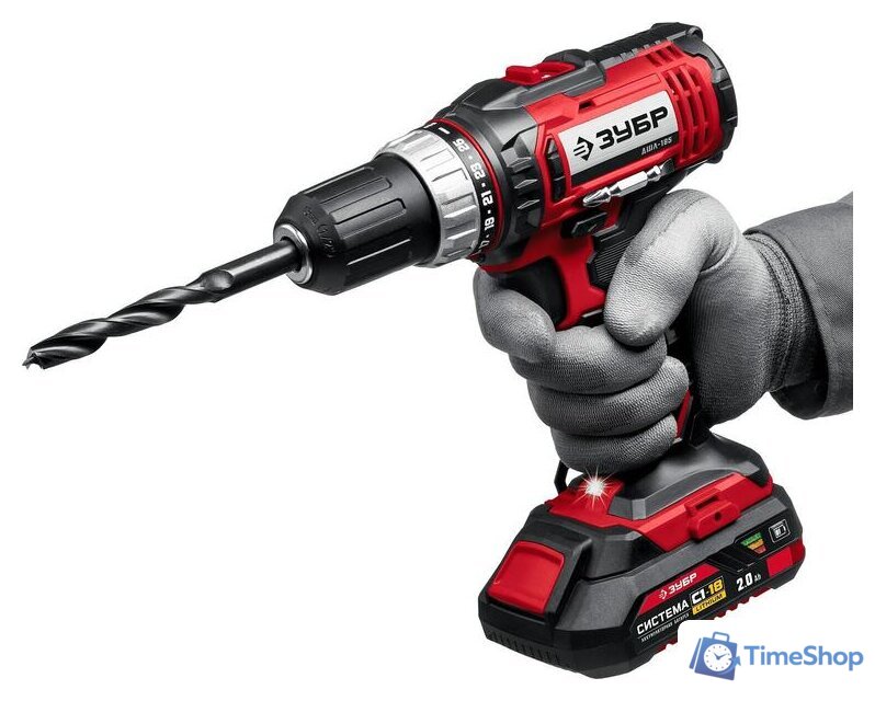 Дрель-шуруповерт Зубр Мастер ДШЛ-185-22 (с 2-мя АКБ, кейс) - Изображение №5 — Интернет-магазин Time-Shop