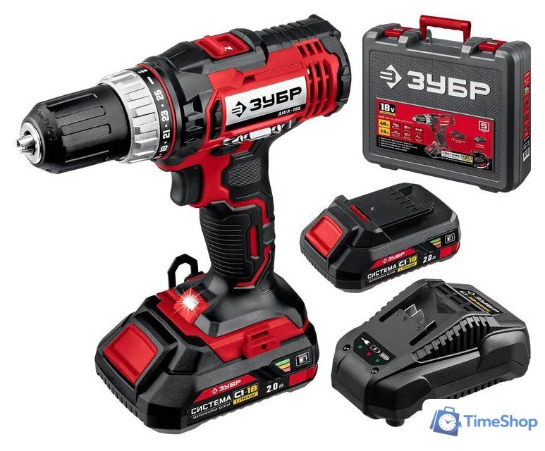Дрель-шуруповерт Зубр Мастер ДШЛ-185-22 (с 2-мя АКБ, кейс) - Изображение №1 — Интернет-магазин Time-Shop