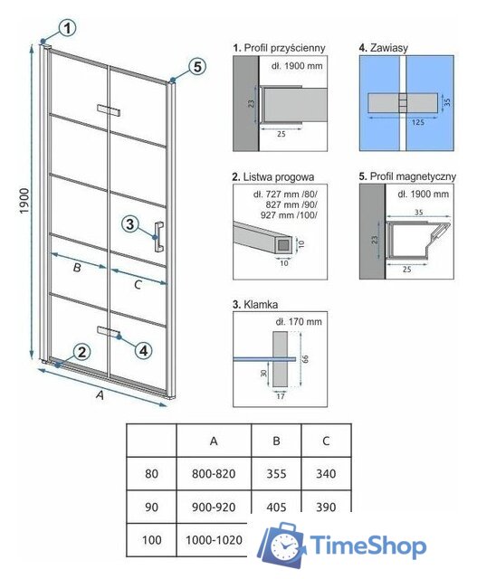 Душевая дверь Rea Molier 100 REA-K6963 (черный/прозрачное стекло) - Изображение №4 — Интернет-магазин Time-Shop