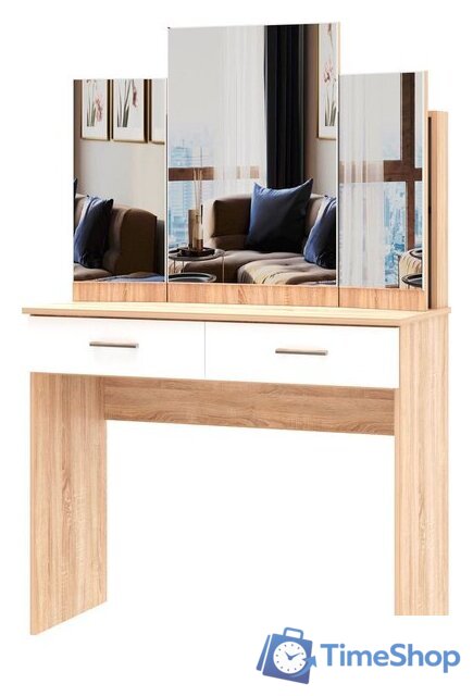 Туалетный столик с зеркалом Памир Беатрис (дуб сонома/белый глянец) - Изображение №1 — Интернет-магазин Time-Shop