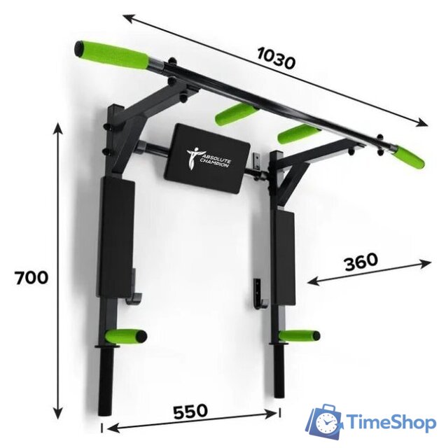 Турник с брусьями Absolute Champion Атлант с узким хватом АЧ 11908 (черный/салатовые ручки) - Изображение №2 — Интернет-магазин Time-Shop
