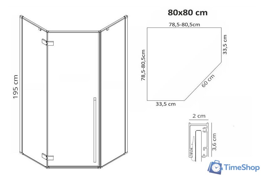 Душевой уголок Rea Diamond 80x80 - Изображение №9 — Интернет-магазин Time-Shop