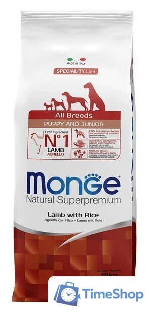 Сухой корм для собак Monge Speciality Line Puppy & Junior Lamb&Rice (12 кг) - Изображение №1 — Интернет-магазин Time-Shop