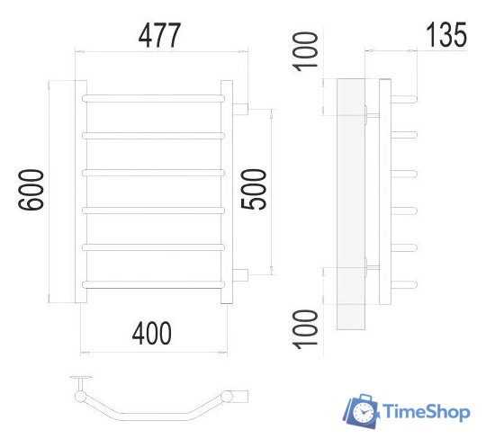 Полотенцесушитель TERMINUS Виктория П6 400x600 бп (хром) - Изображение №3 — Интернет-магазин Time-Shop