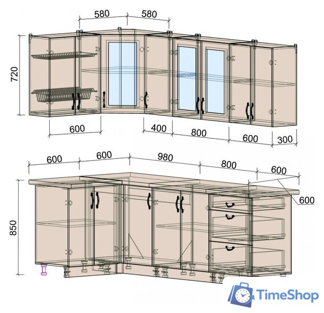 Готовая кухня Интерлиния Мила Крафт 1.2x2.4 (дуб английский) - Изображение №2 — Интернет-магазин Time-Shop
