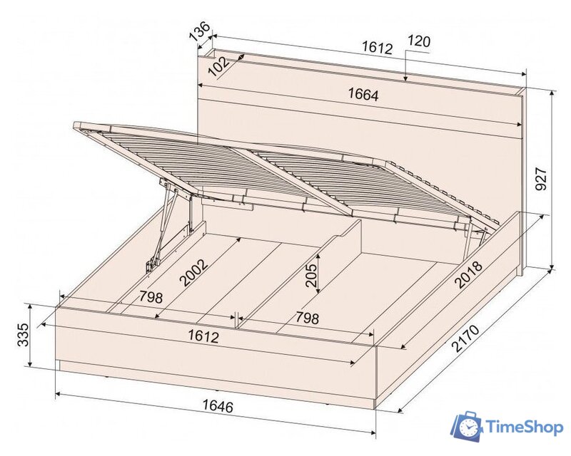 Кровать Интерлиния Loft LT-К160 160x200 (дуб золотой-антрацит) - Изображение №5 — Интернет-магазин Time-Shop