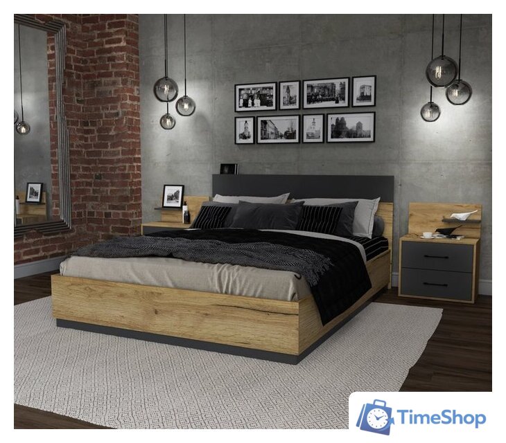 Кровать Интерлиния Loft LT-К160 160x200 (дуб золотой-антрацит) - Изображение №3 — Интернет-магазин Time-Shop