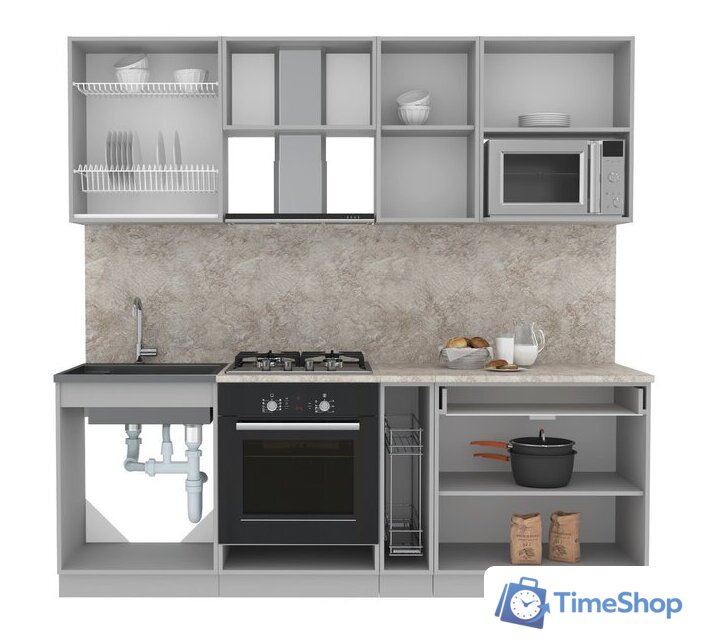 Готовая кухня Интерлиния Мила Лайт 2.2 ВТ (бетон/бетон/кастилло темный) - Изображение №2 — Интернет-магазин Time-Shop