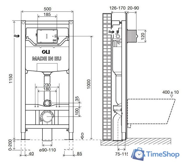 Инсталляция для унитаза OLI 120 ECO Block Sanitarblock mechanic 879236/879566 - Изображение №2 — Интернет-магазин Time-Shop