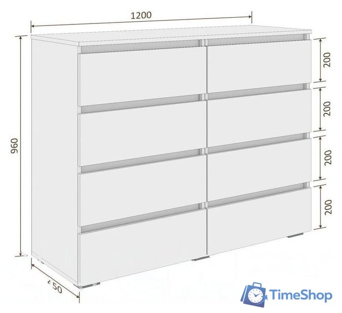 Комод Кортекс-мебель Бари 120 8ш (белый/белый/дуб сонома) - Изображение №5 — Интернет-магазин Time-Shop
