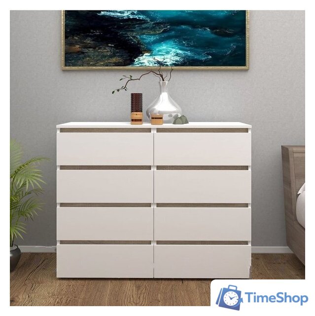 Комод Кортекс-мебель Бари 120 8ш (белый/белый/дуб сонома) - Изображение №3 — Интернет-магазин Time-Shop