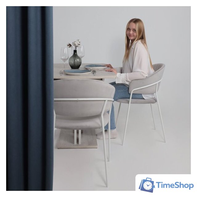 Стул с подлокотниками Алвест AV 433 (светло-серый бархат H-09/белый) - Изображение №2 — Интернет-магазин Time-Shop