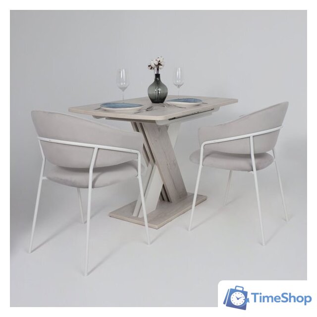 Стул с подлокотниками Алвест AV 433 (светло-серый бархат H-09/белый) - Изображение №4 — Интернет-магазин Time-Shop