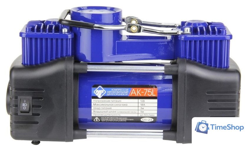 Автомобильный компрессор Nova Bright АК-75L (двухпоршневой, мет. корпус, LED-фонарь, сумка) - Изображение №3 — Интернет-магазин Time-Shop