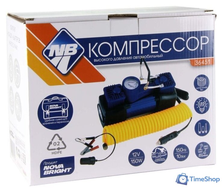 Автомобильный компрессор Nova Bright АК-75L (двухпоршневой, мет. корпус, LED-фонарь, сумка) - Изображение №6 — Интернет-магазин Time-Shop