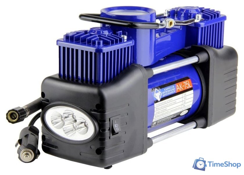 Автомобильный компрессор Nova Bright АК-75L (двухпоршневой, мет. корпус, LED-фонарь, сумка) - Изображение №2 — Интернет-магазин Time-Shop