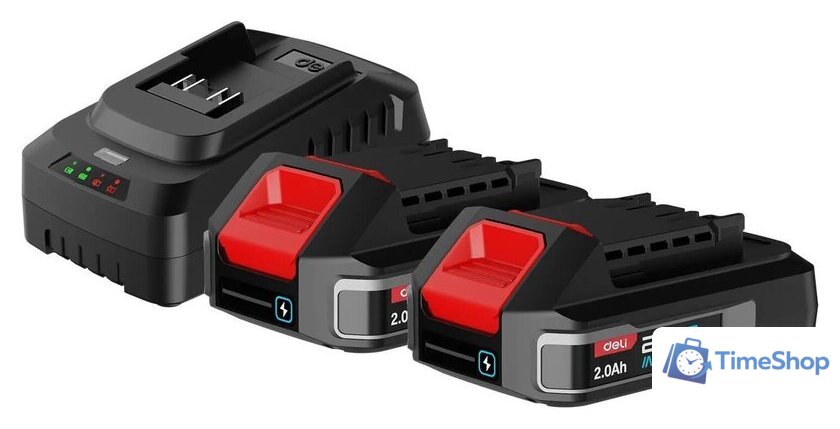 Аккумулятор с зарядным устройством Deli EDE-CM20A2E (20В/2x2 Ah + 20В) - Изображение №1 — Интернет-магазин Time-Shop