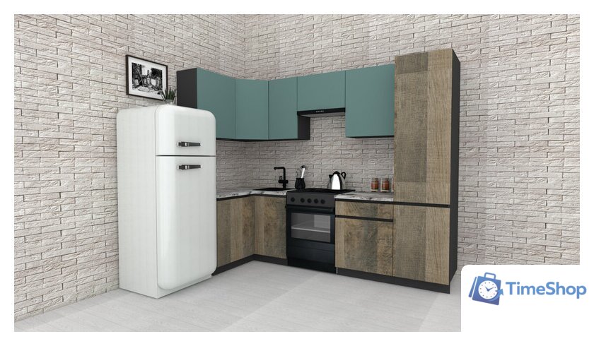 Готовая кухня ВерсоМебель Эко-7 1.2x2.6 левая (сумеречный голубой/дуб гранж песочный/ст.альберика) - Изображение №2 — Интернет-магазин Time-Shop