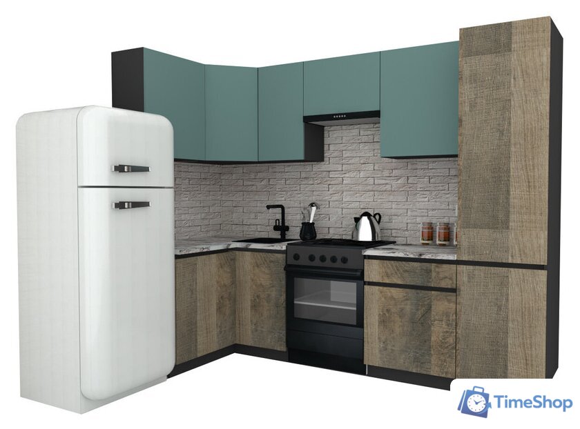 Готовая кухня ВерсоМебель Эко-7 1.2x2.6 левая (сумеречный голубой/дуб гранж песочный/ст.альберика) - Изображение №1 — Интернет-магазин Time-Shop