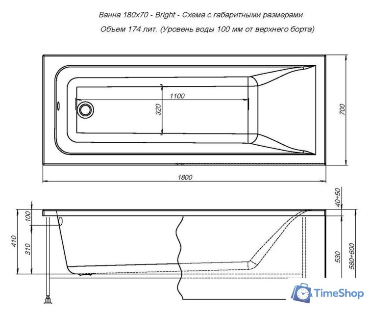 Ванна Aquanet Bright 180x70 (с каркасом) - Изображение №16 — Интернет-магазин Time-Shop