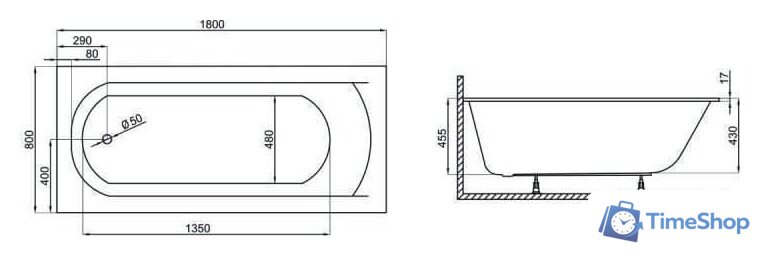 Ванна Polimat Classic Slim 180x80 (c ножками) - Изображение №3 — Интернет-магазин Time-Shop