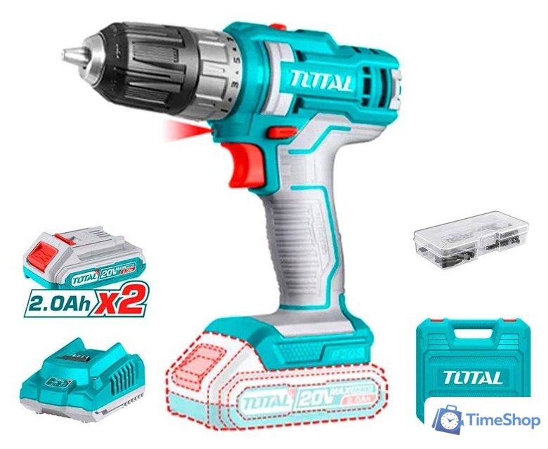 Дрель-шуруповерт Total TDLI200528 (с 2-мя АКБ, кейс, набор оснастки) - Изображение №1 — Интернет-магазин Time-Shop