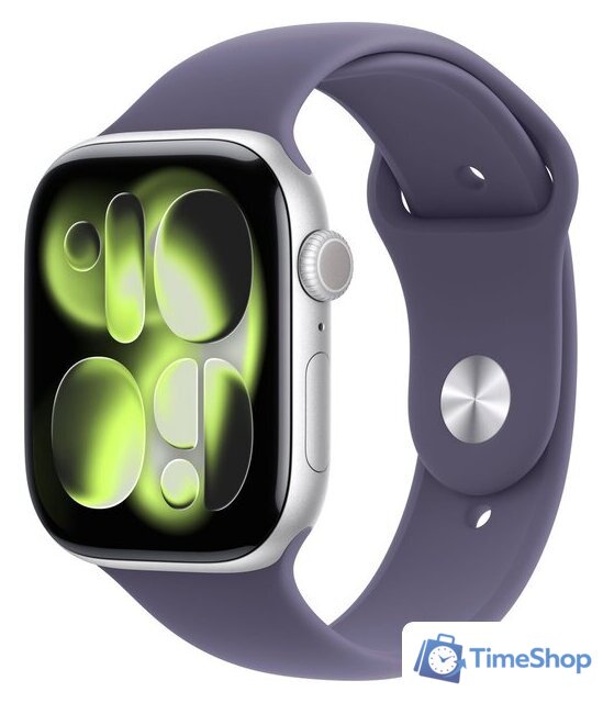 Умные часы Apple Watch Series 11 46 мм (алюминиевый корпус, серебристый/фиолетовый туман, спортивный силиконовый ремешок S/M) - Изображение №1 — Интернет-магазин Time-Shop