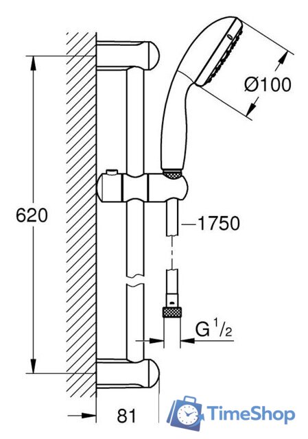 Душевой гарнитур  Grohe New Tempesta 100 27598001 - Изображение №2 — Интернет-магазин Time-Shop