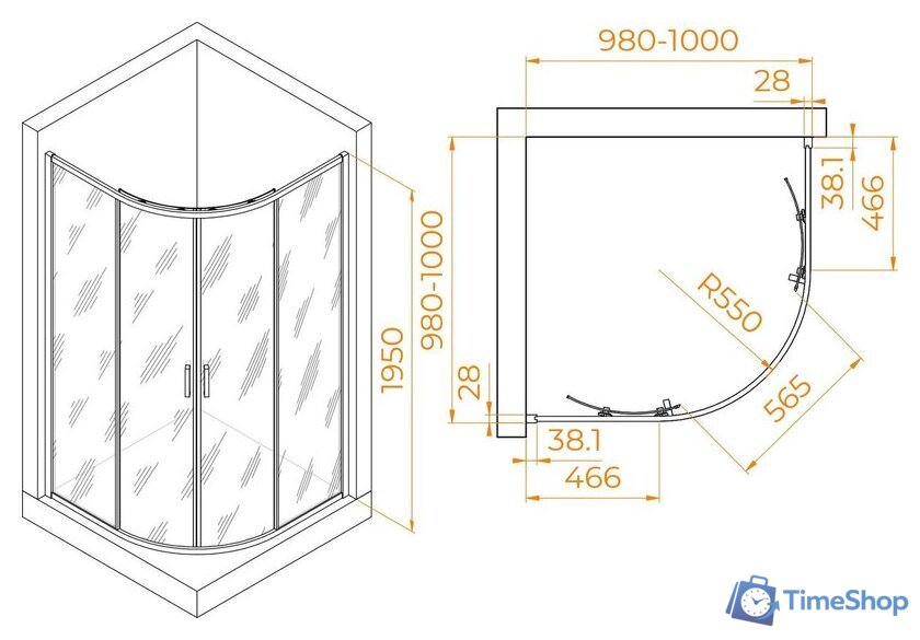 Душевой уголок RGW PA-52 03085200-11 100x100 (хром/прозрачное стекло) - Изображение №2 — Интернет-магазин Time-Shop