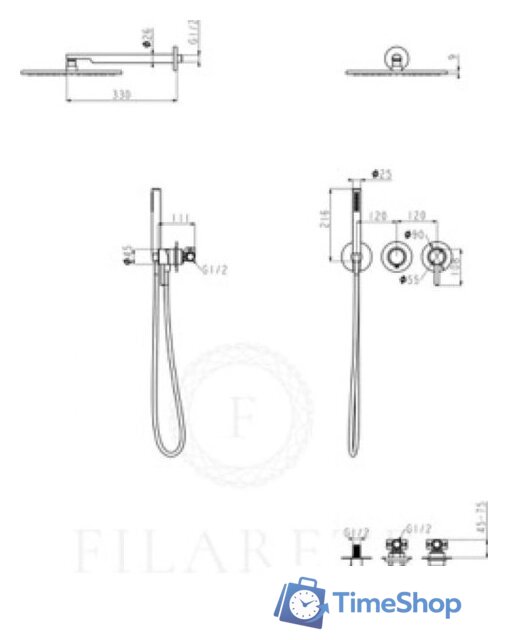 Душевая система  Filarete FL1030 (Черный матовый) - Изображение №2 — Интернет-магазин Time-Shop