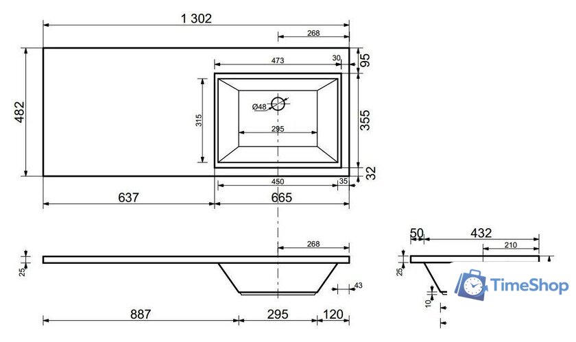 Умывальник Эстет Даллас 130, правая (белый) - Изображение №5 — Интернет-магазин Time-Shop