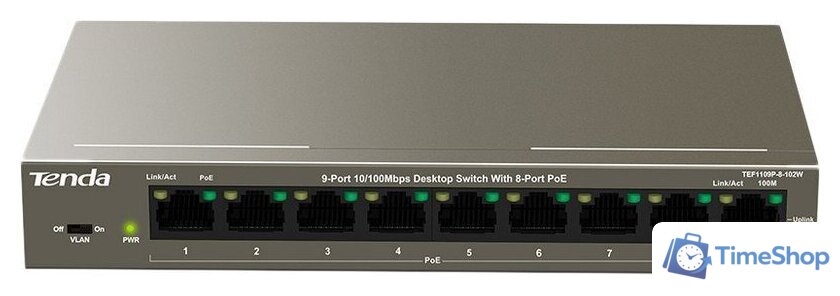 Неуправляемый коммутатор Tenda TEF1109P-8-102W - Изображение №1 — Интернет-магазин Time-Shop