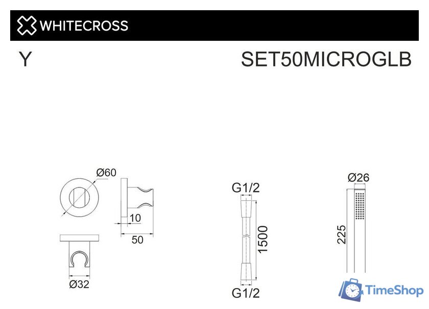 Душевой гарнитур  Whitecross SET50MICROGLB (брашированное золото) - Изображение №2 — Интернет-магазин Time-Shop