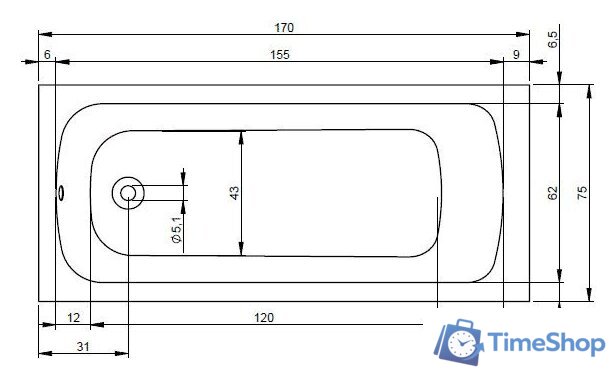 Ванна Riho Dola 170x75 BB31 (с ножками) - Изображение №2 — Интернет-магазин Time-Shop