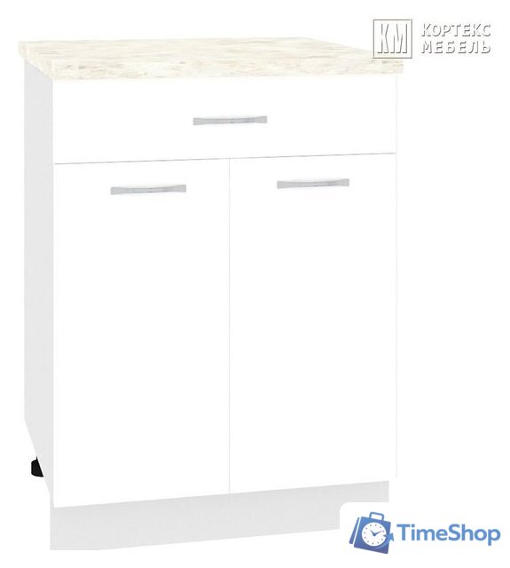 Шкаф напольный Кортекс-мебель Корнелия Лира НШ60р1ш (белый/марсель) - Изображение №1 — Интернет-магазин Time-Shop