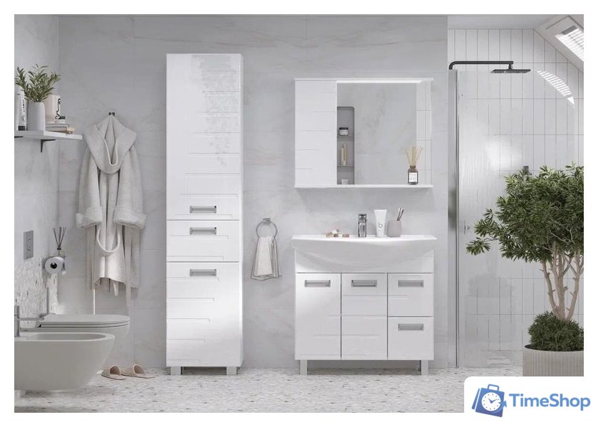  Volna Шкаф с зеркалом Joli 80 L (белый) - Изображение №4 — Интернет-магазин Time-Shop