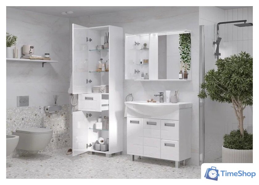  Volna Шкаф с зеркалом Joli 80 L (белый) - Изображение №5 — Интернет-магазин Time-Shop
