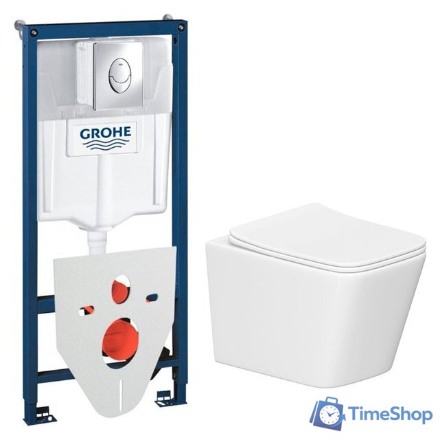 Унитаз подвесной Lauter Square 214903 + GROHE Rapid SL 38721001 + GROHE 37131000 (овальная, хром) - Изображение №1 — Интернет-магазин Time-Shop