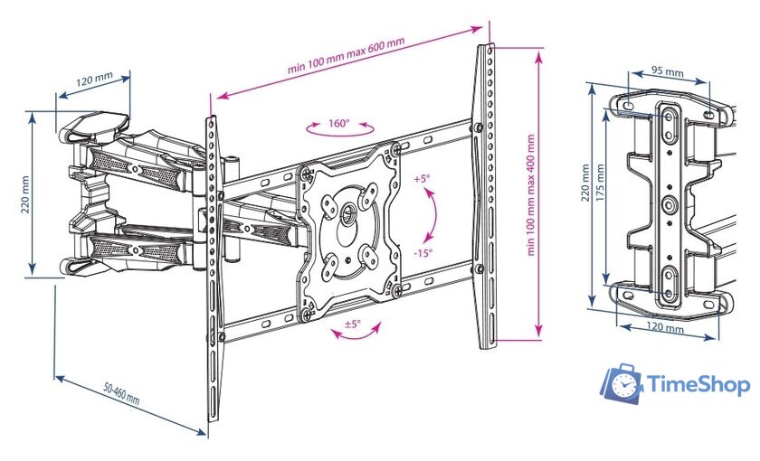 Кронштейн для телевизора Kromax ATLANTIS-46 (серый) - Изображение №5 — Интернет-магазин Time-Shop