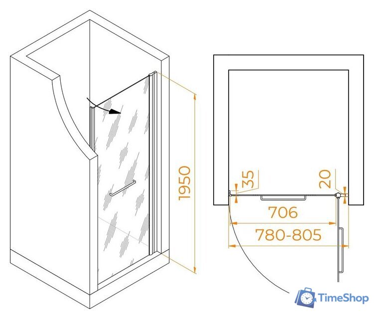 Душевая дверь RGW PA-103 020810308-15 80 (белый/прозрачное стекло) - Изображение №2 — Интернет-магазин Time-Shop